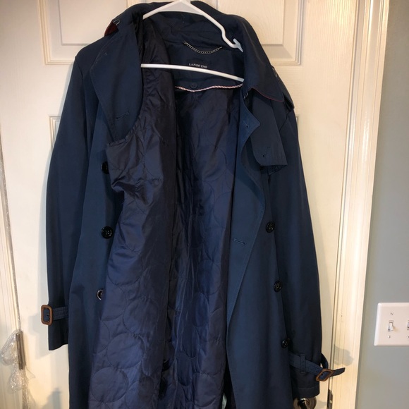 Land’s End trench coat navy red size 14-16 - Picture 1 of 6
